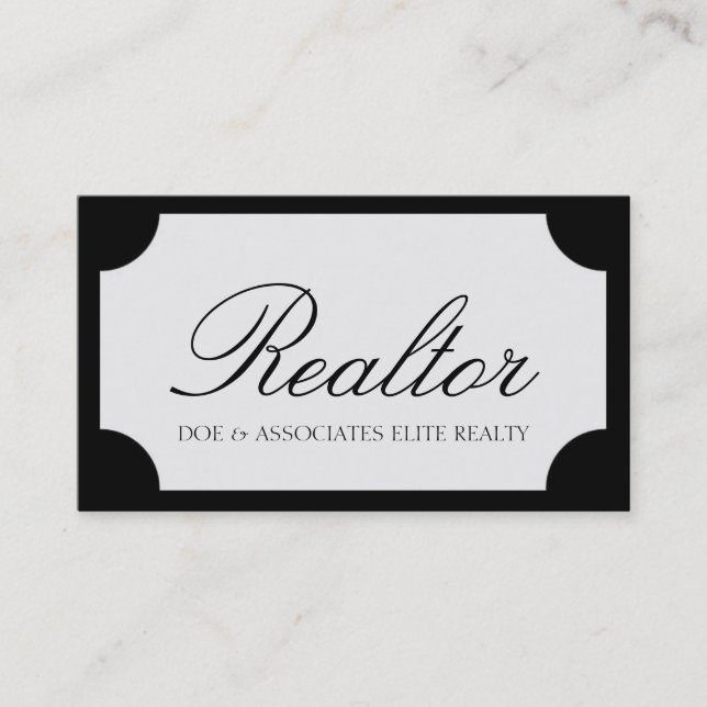 Realtor Script Black/White Plaque Business Card (Front)