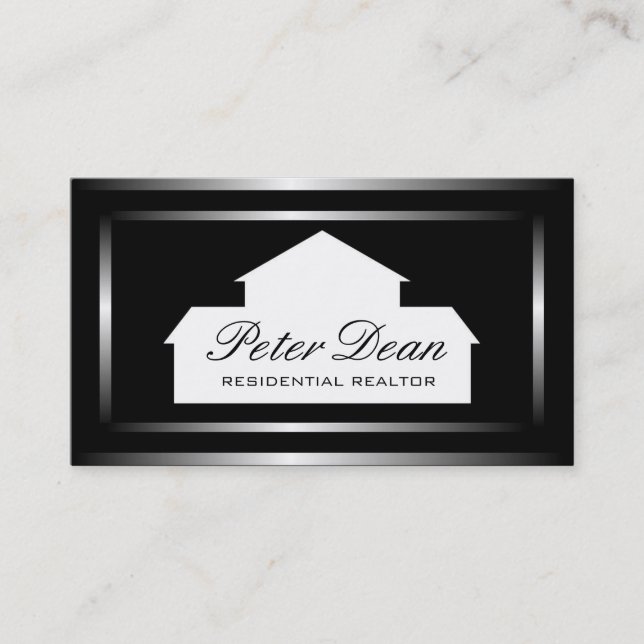 Realtor Silver Metal Metallic Border Business Card (Front)