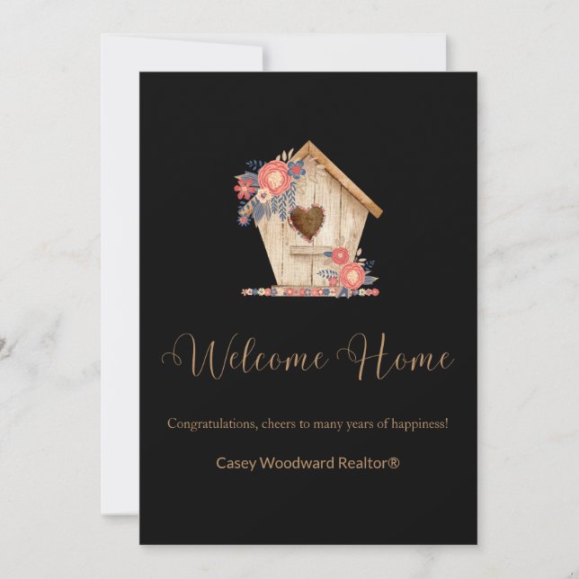 Realtor Welcome Home Personalised in Black Colour  Holiday Card (Front)