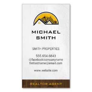Realtor Wood Trim   Rooftop and Cityscape Magnetic Business Card