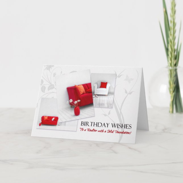 Realtor's Birthday Fun Red White Home Interior Card (Front)