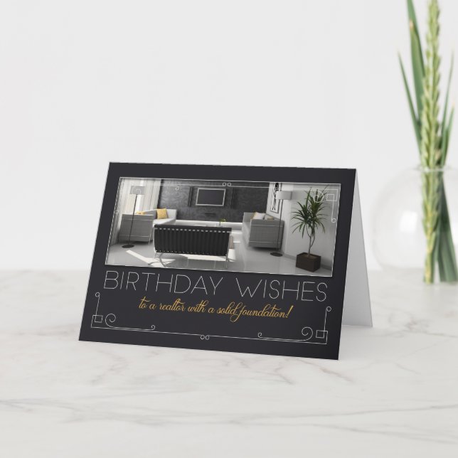 Realtor's Birthday Modern Interior Charcoal Holiday Card (Front)