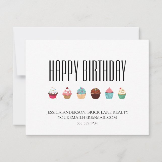 Realty Business Cupcake Happy Birthday   Card (Front)