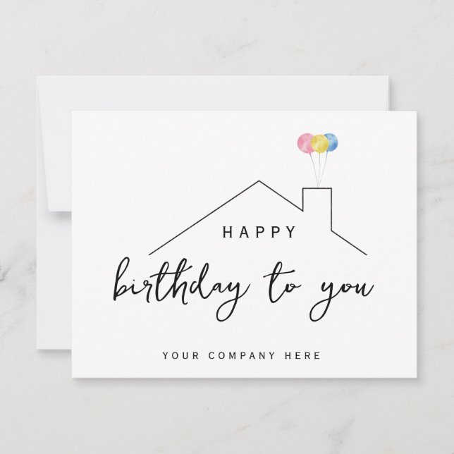 Realty Happy Birthday House Balloons  Card (Front)