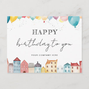 Realty Happy Birthday Watercolor House Balloons Postcard