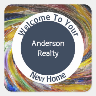 Realty Promotion Bright Tie-Dye Swirl Real Estate Square Sticker