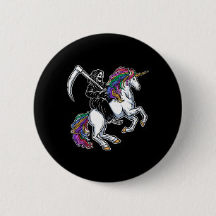 Reaper Riding Unicorn Rainbow Skeleton Halloween 6 Cm Round Badge