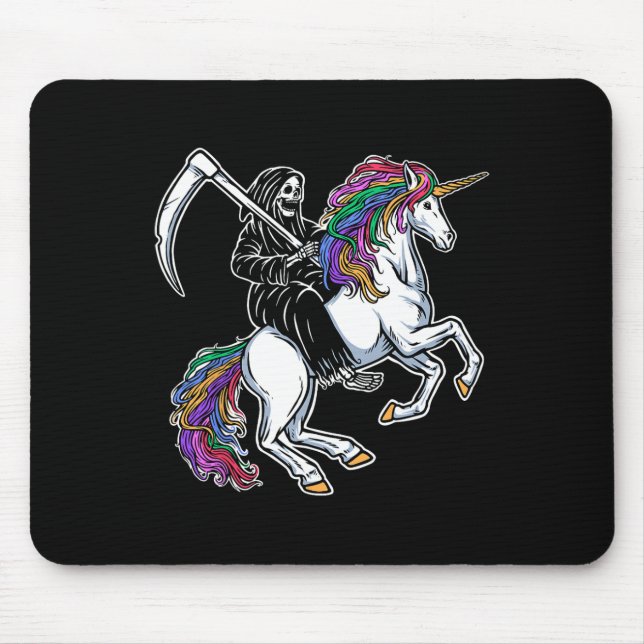 Reaper Riding Unicorn Rainbow Skeleton Halloween  Mouse Mat (Front)