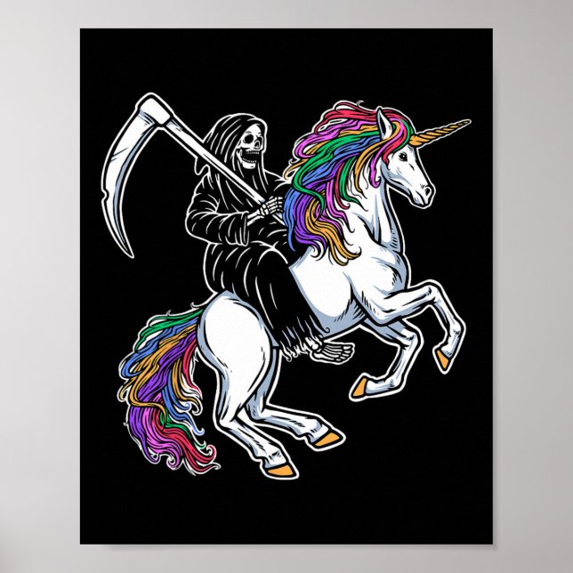 Reaper Riding Unicorn Rainbow Skeleton Halloween  Poster (Front)