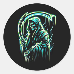 Reaper Skeleton Skull Cool Halloween Heavy Metal M Classic Round Sticker