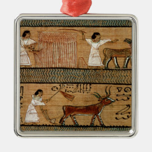 Reaping and ploughing, detail a depiction metal tree decoration