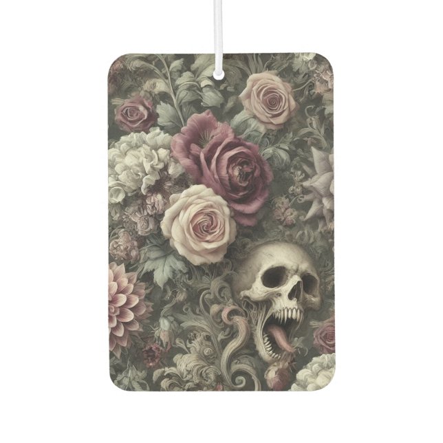 Reaping in the Roses – Gothic Floral Skull  Car Air Freshener (Front)