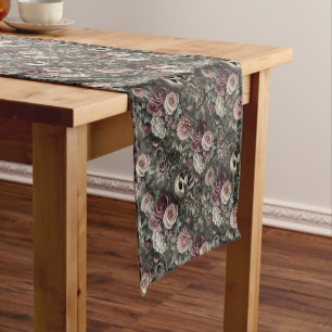 Reaping in the Roses – Gothic Floral Skull  Short Table Runner