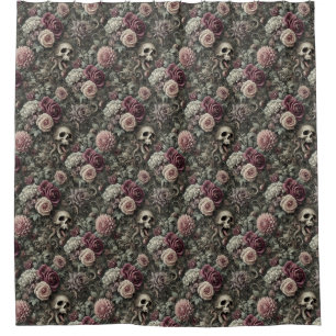 Reaping in the Roses – Gothic Skull Floral  Shower Curtain