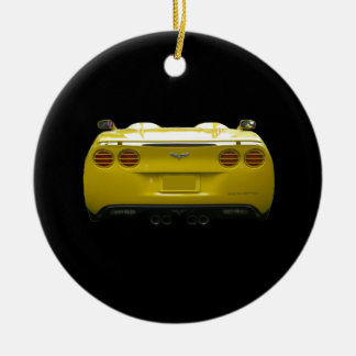 Rear View of a yellow custom corvette Ceramic Tree Decoration