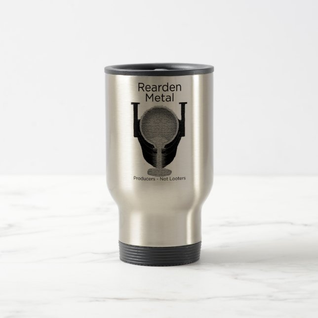 Rearden Metal Travel Coffe Mug, Atlas Shrugged Mug (Center)
