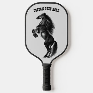 Rearing Black Horse Custom Text Pickleball Paddle