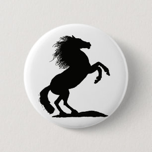 Rearing Black Stallion - 6 Cm Round Badge