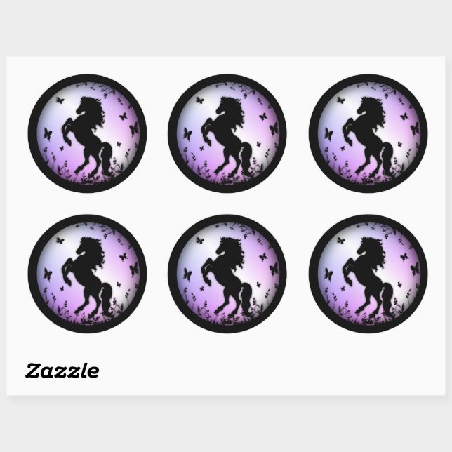 Rearing Black Stallion Classic Round Sticker (Sheet)