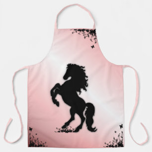 Rearing Black Stallion Pink Apron