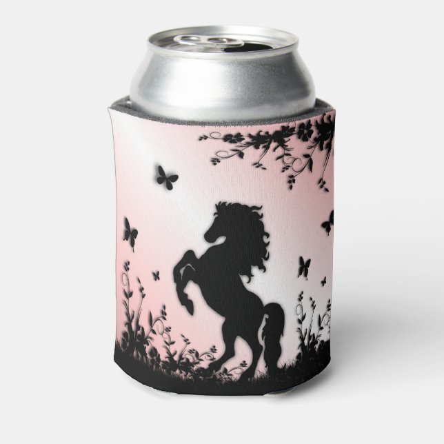 Rearing Black Stallion Pink Can Cooler (Can Back)