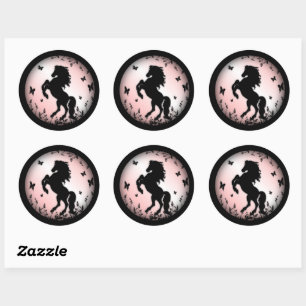 Rearing Black Stallion Pink Classic Round Sticker