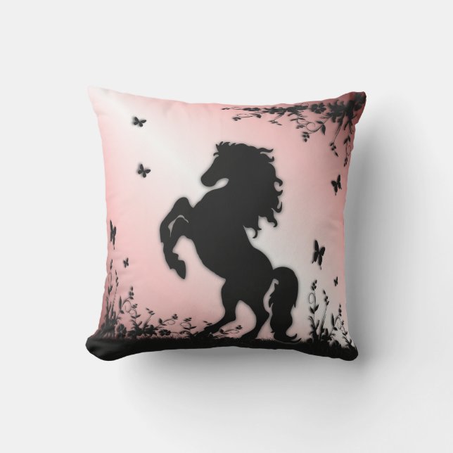 Rearing Black Stallion Pink Cushion (Front)
