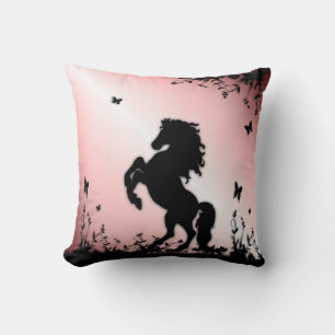 Rearing Black Stallion Pink Cushion