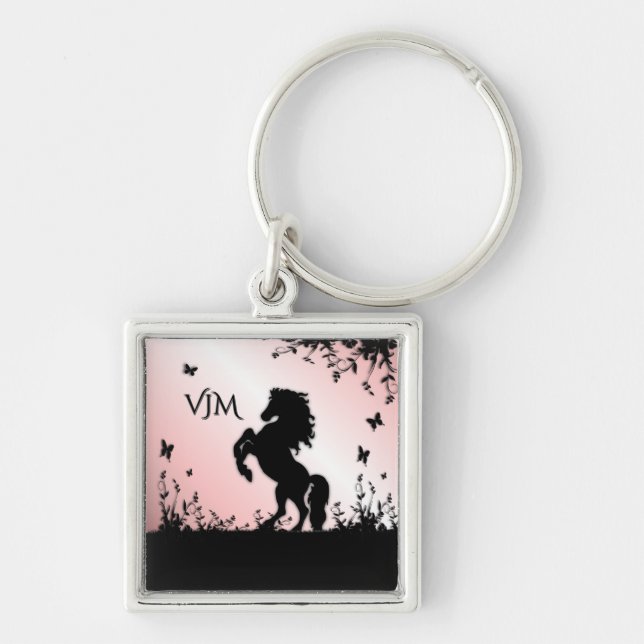 Rearing Black Stallion Pink Key Ring (Front)