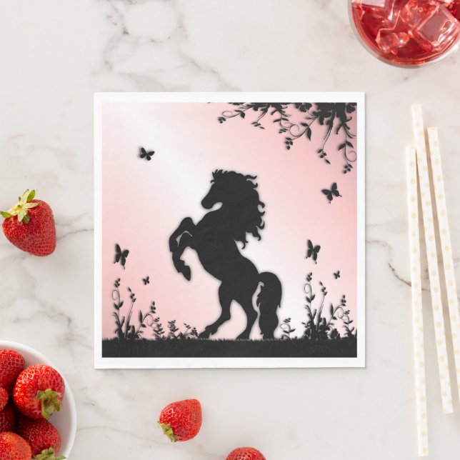 Rearing Black Stallion Pink Napkin (Insitu)
