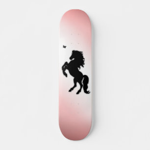 Rearing Black Stallion Pink Skateboard