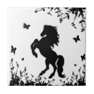 Rearing Black Stallion Tile