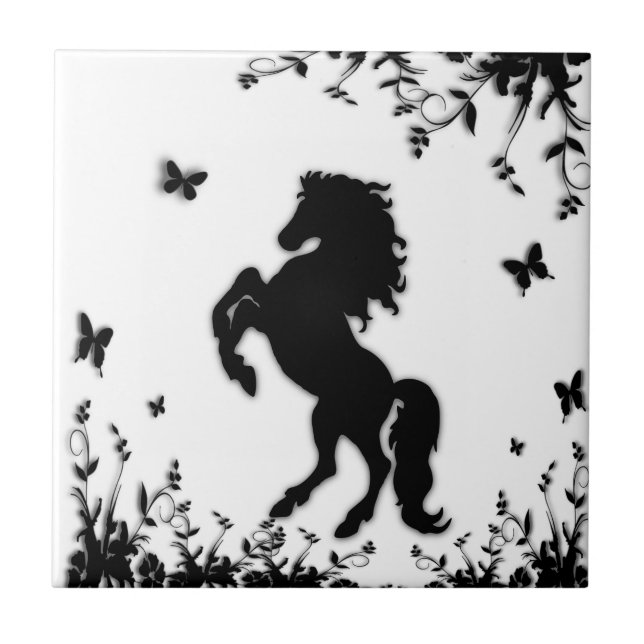 Rearing Black Stallion Tile (Front)