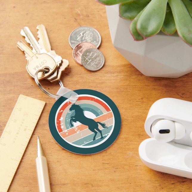 Rearing Blue Horse Retro Sunset Key Ring (Desk)