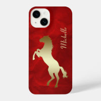 Rearing Gold Horse Silhouette Red 