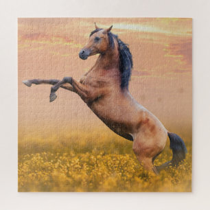 Rearing horse in a field of flowers jigsaw puzzle