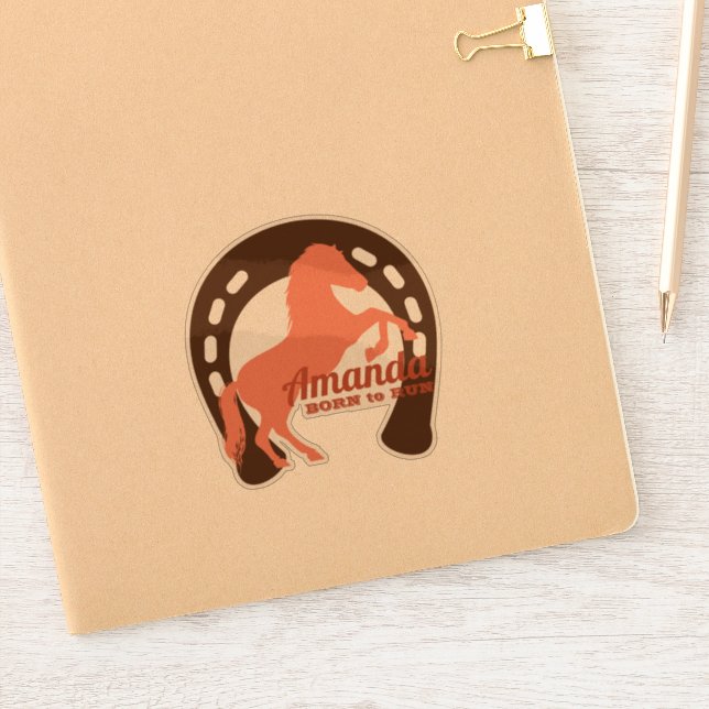 Rearing horse silhouette horseshoe personalised (Notebook)
