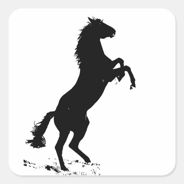 Rearing Horse Silhouette Square Sticker (Front)