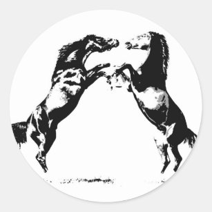 Rearing Horses Classic Round Sticker