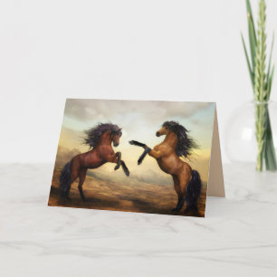 rearing horses greeting card