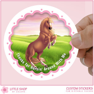 Rearing Palomino Horse Pony Girl's Birthday Classic Round Sticker