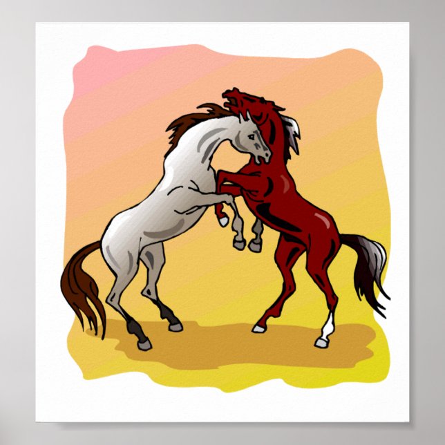 Rearing Stallion Battle Colourful Horses Equine Poster (Front)