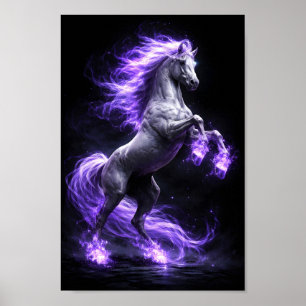 Rearing Stallion with Ethereal Violet Flame Mane Poster