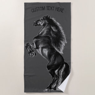 Rearing Wild Horse Beach Towel Your Text and Colou