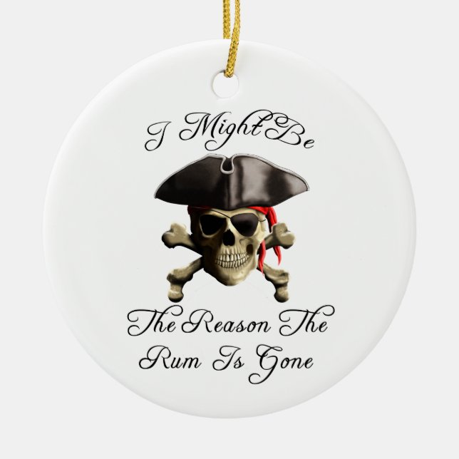 Reason The Rum Is Gone Pirate Skull Ceramic Tree Decoration (Front)