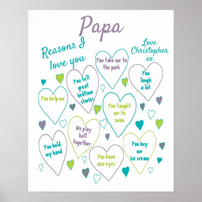Reasons I Love Papa Gift Poster (Front)