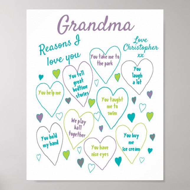 Reasons I Love You Grandma Gift Poster (Front)