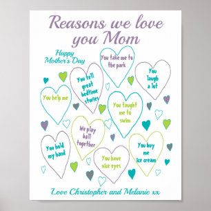 Reasons I Love You Mum Mother's Day Gift Poster