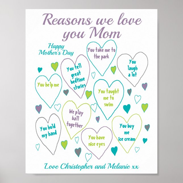 Reasons I Love You Mum Mother's Day Gift Poster (Front)