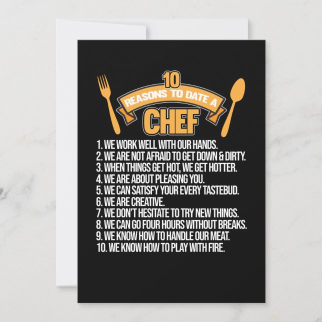 Reasons To Date Chef Cook Cooking Kitchen Food Thank You Card (Front)